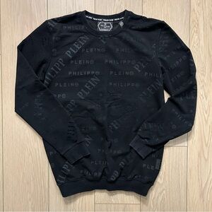 Philipp Plein Mens Black Monogram Platinum Cut Crewneck Sweatshirt Jumper Large